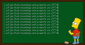 Sátira Bart Simpson fazendo lição com encoding