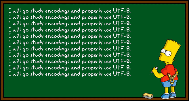 Sátira Bart Simpson fazendo lição com encoding