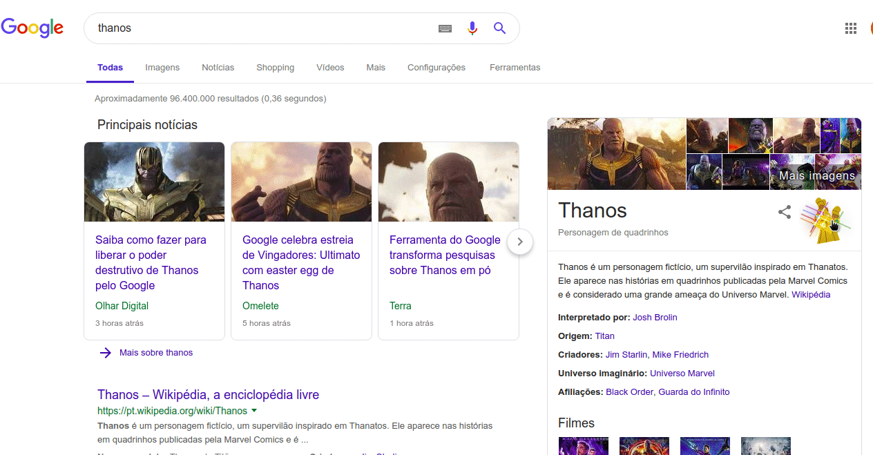 Easter Egg do Thanos no Google