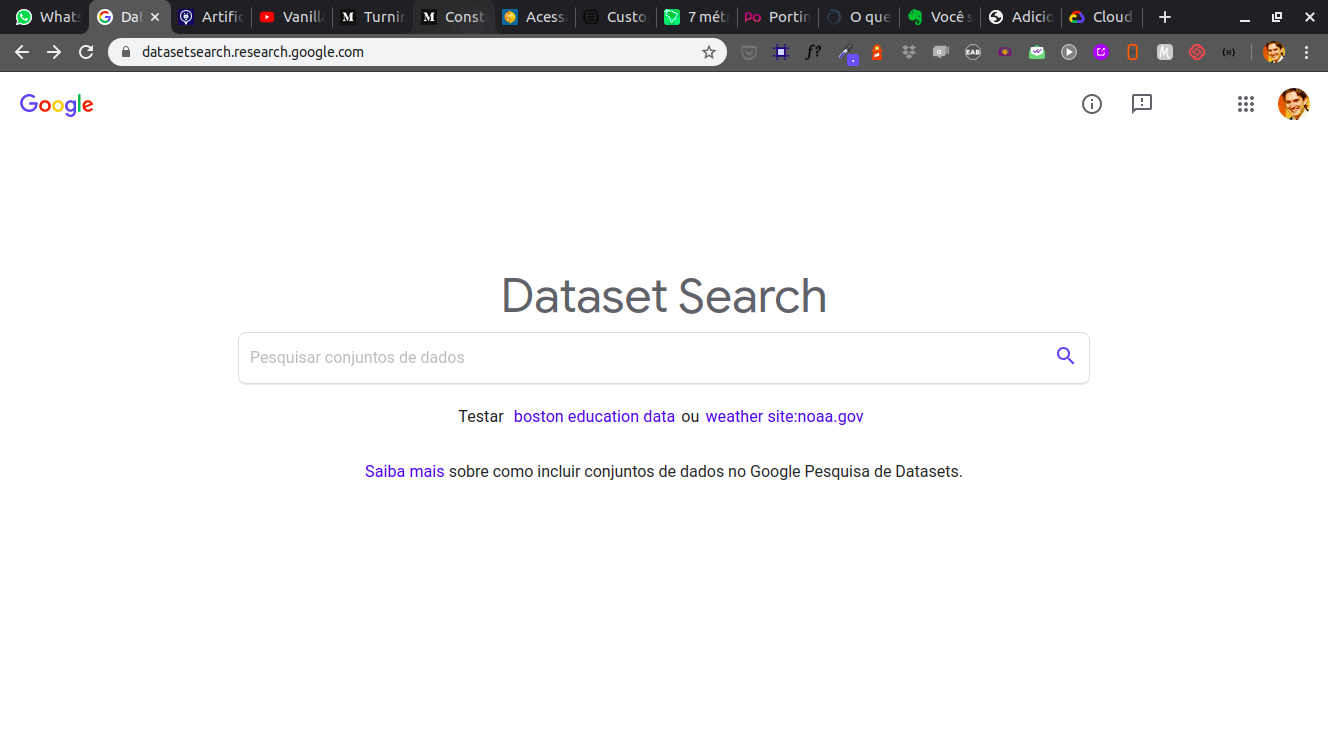 Tela de busca de datasets gratuitos do Google